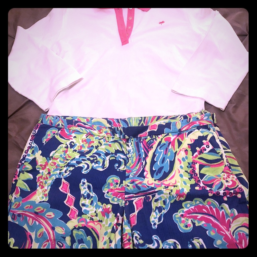Lilly Pullitzer outfit. 8 shorts, L (slim)top $45